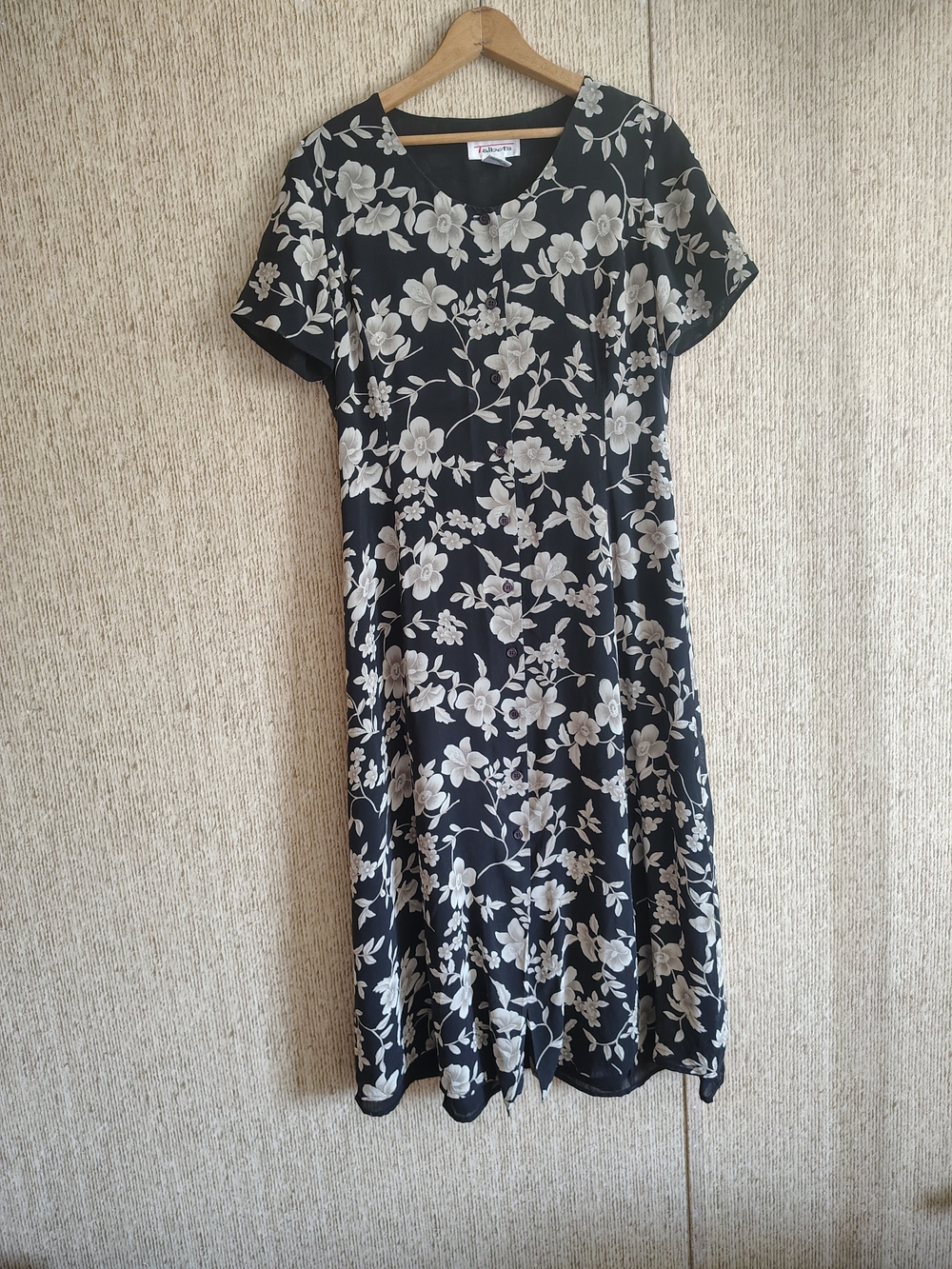 Talbots Black Floral Silk Button Down Midi Shirtdress, Sz 10